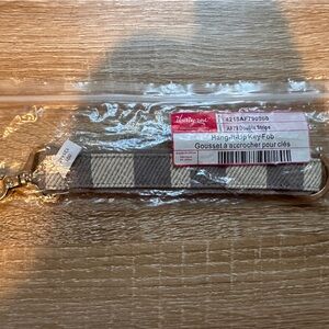 NWT Thirty One Double Stripe Gray and Cream Hang It Up Key Fob Keychain